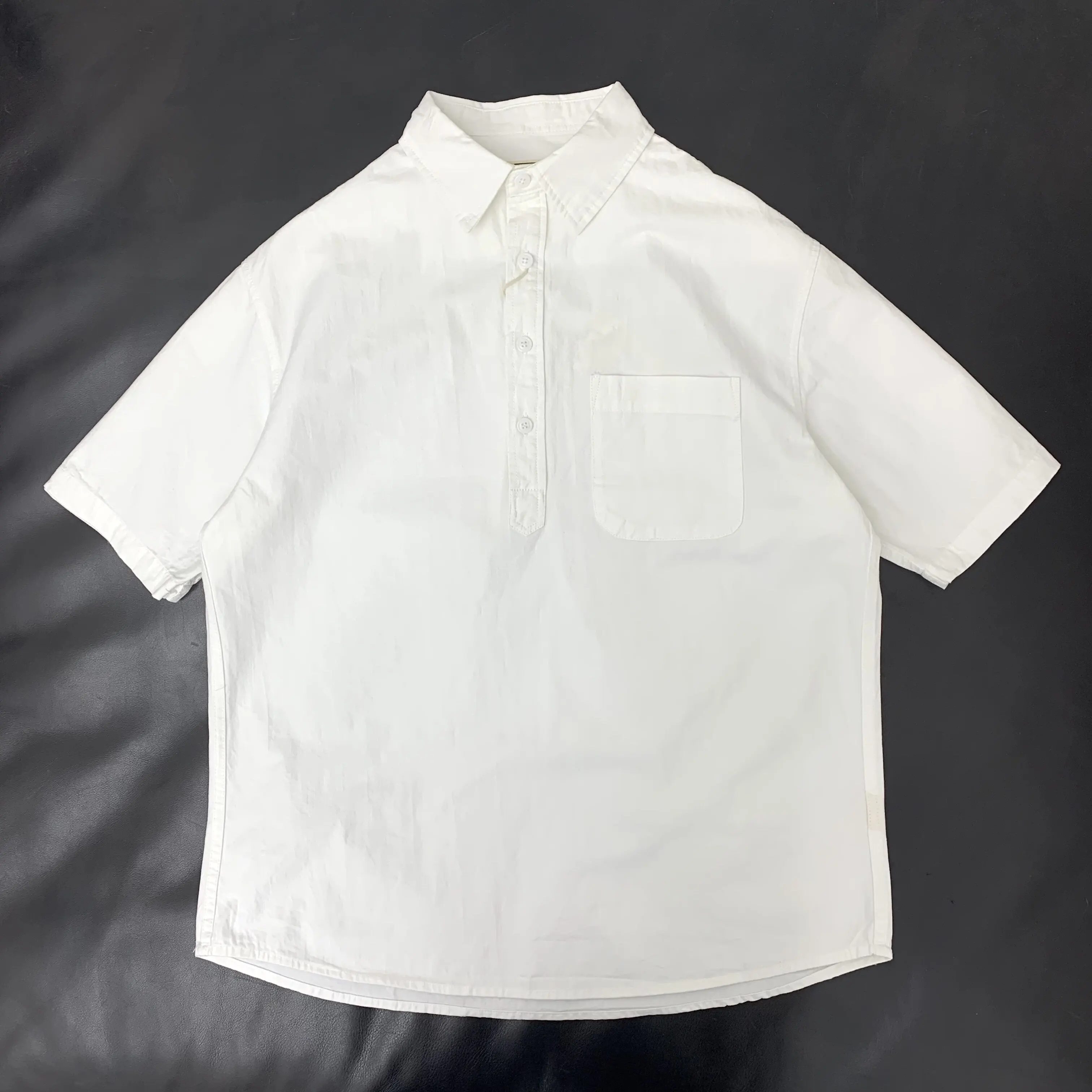 

Short Sleeve Half-Placket American Casual Shirt 100% Cotton Japanese Retro Summer Loose Fit White Hong Kong Style Top for Men