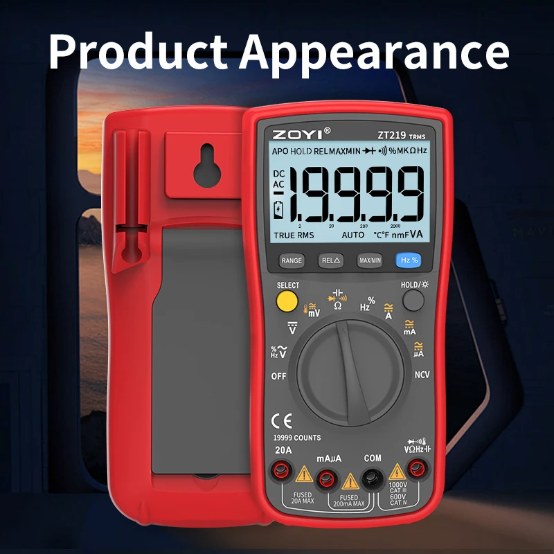 ZOYI ZT219 Digitales Multimeter 19999 Anzeigen True RMS Automotive Elektrik Transistor Kondensator NCV Tester Professionelles Messgerät – Detail 1