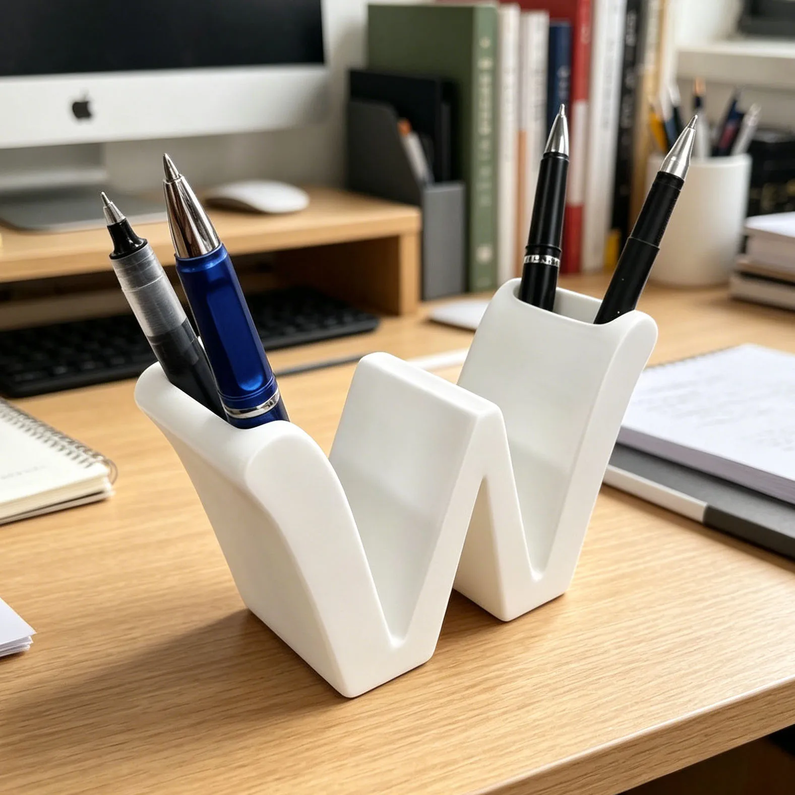 3D Printed Creative Nordic Style Letter W-Shaped Pen Holder, Simple Desktop Storage Box, Desktop Decoration, One Piece