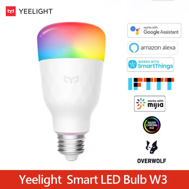 

Умная светодиодная лампа Yeelight W3 E27, многоцветная окружающая лампа, Wi-Fi, голосовое управление 1700K-6500K для Mi Home, Alexa Google SmartThings