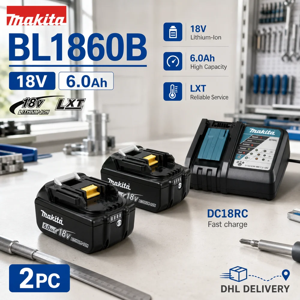 Werkstatt-Akku-Auswahl: 6,0Ah Original Makita BL1860B 18V Li-Ionen-Akku für 18V LXT, BL1815 BL1830B BL1850B BL1860, BDF453SHE BDF454Z BHP452 BGA452, nur Akku oder Akkupack-Optionen, BL1815N, BL1820,