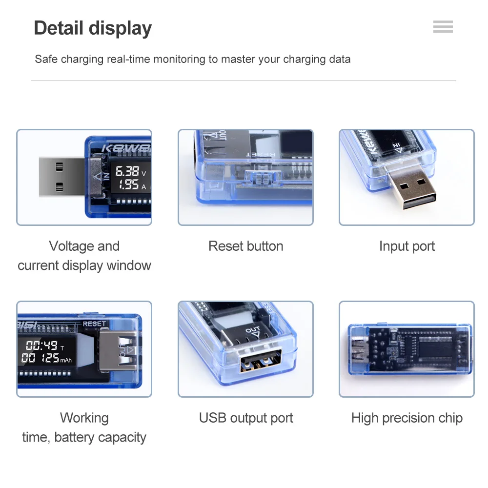 Voltímetro 3 en 1, Detector de voltaje USB, capacidad de energía eléctrica, probador de voltaje, indicador de energía, amperímetro