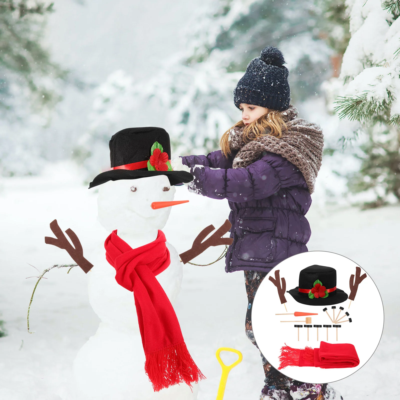 16pcs Snowman Decorating Dressing Kits Hat Scarf Eyes Mouth Button Nose Accessories snowman kit snowman making kit