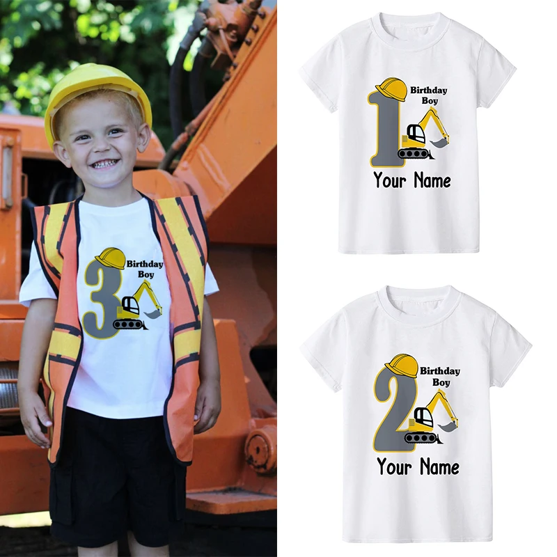 Construction Truck Birthday Boy Shirt Number 1 2 3 4 5 6 7 8 Graphic Kids Clothes Excavator Birthday Party Wear Shirt Gift