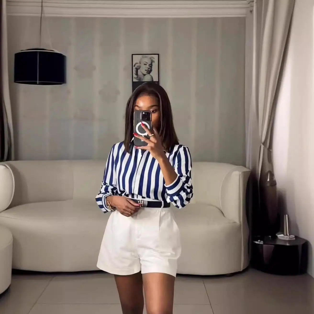 

Women's Long Spring Tops Casual Striped Blouses Lady Faionable Ele Sle for Middle-Aged And Older Women