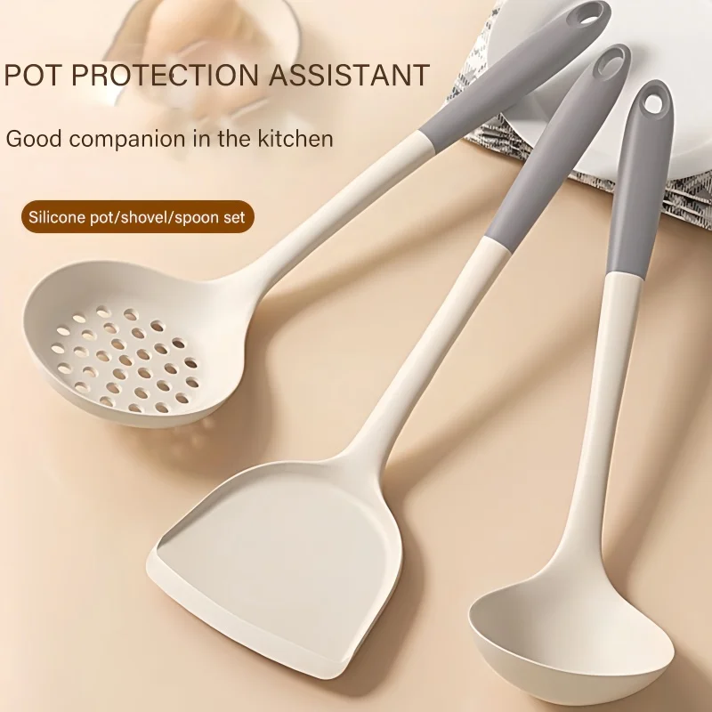 

3pcs Kitchen Cooking Tool Sets Food Grade Silica Gel Shovel Soup Spoon Non-stick Pan High-temperature Resistance Cooking Tools