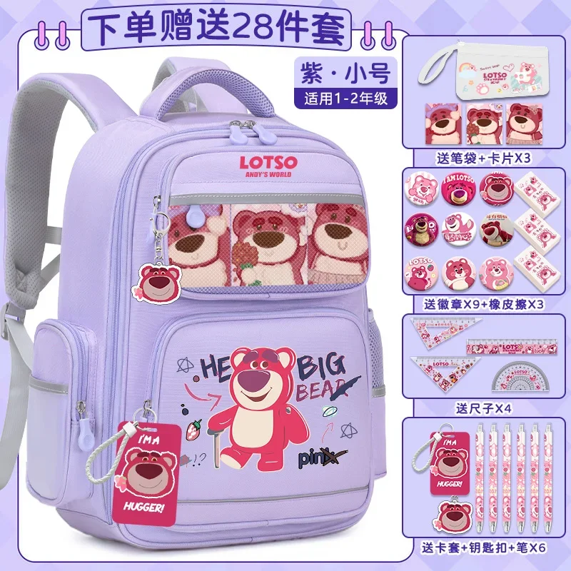 Disney-bolsa escolar urso morango, desenho animado fofo, casual e leve, almofada de ombro, mochila impermeável, nova