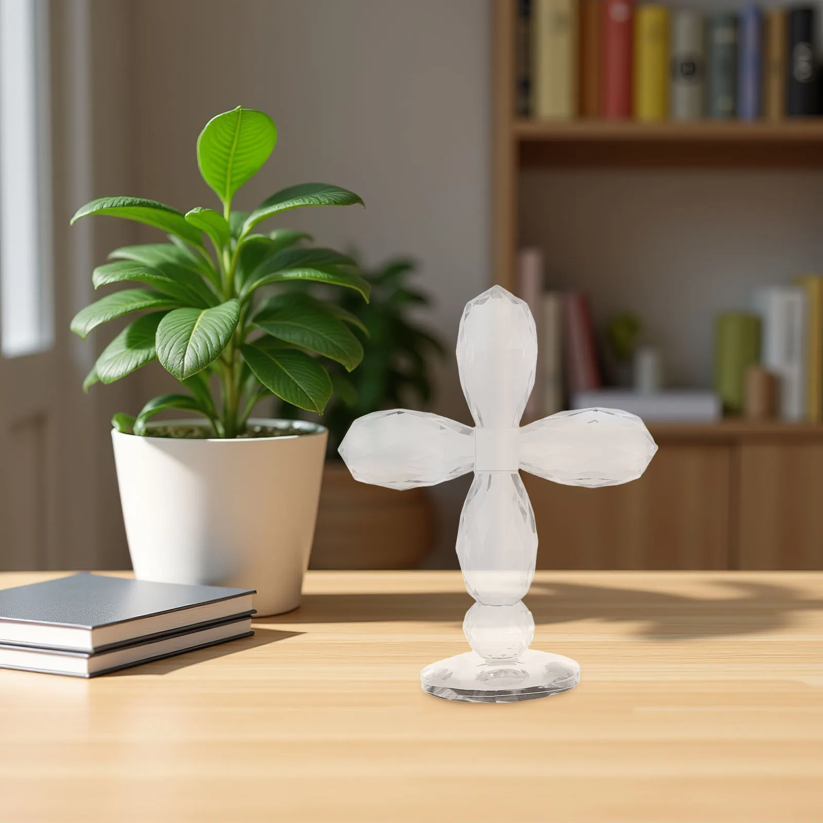 

Crystal Cross Standing Decor Transparent Handmade Glass Cross for Home Office Christmas Memorial Tabletop Decoration