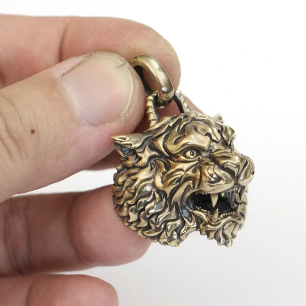 

Huge Brass Armored Tiger Pendant Biker Punk Jewelry BR399
