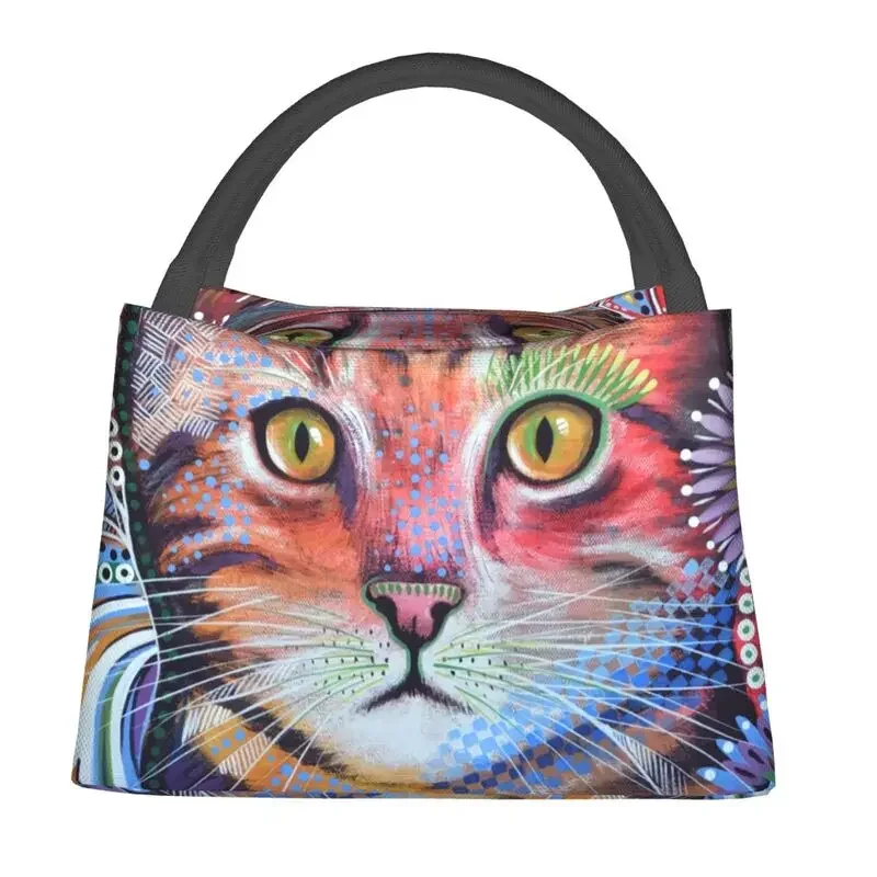 Abstract Modern Cat Art Insulated Lunch Bags for Women Portable Painting Cooler Thermal Bento Box Office Picnic Travel