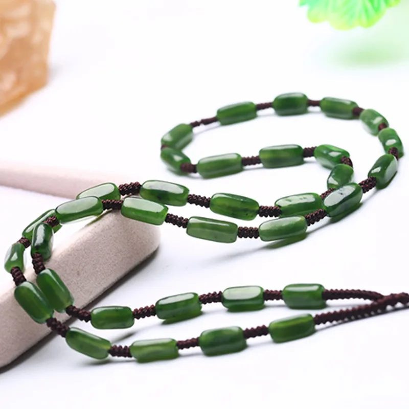 Genuine Chinese Hetian Jades Nephrite Beads Luxury Pendant Necklace Lanyard Neck Strap Men Women Healing Gemstone Fine Jewelry