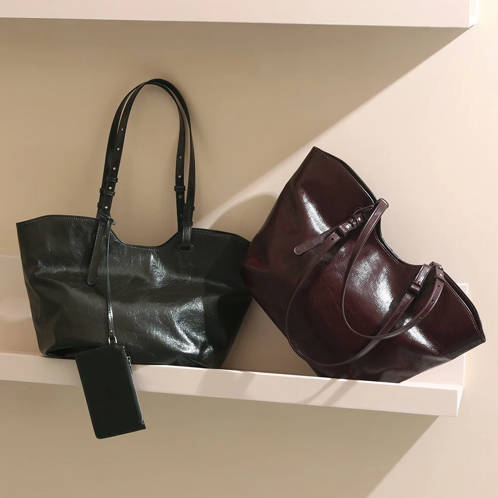 

Top Layer Oil Wax Cowhide Tote Bag Commuting Leather Women's Handbag Large Capacity High-end Shoulder Bag сумка женская Sac клат