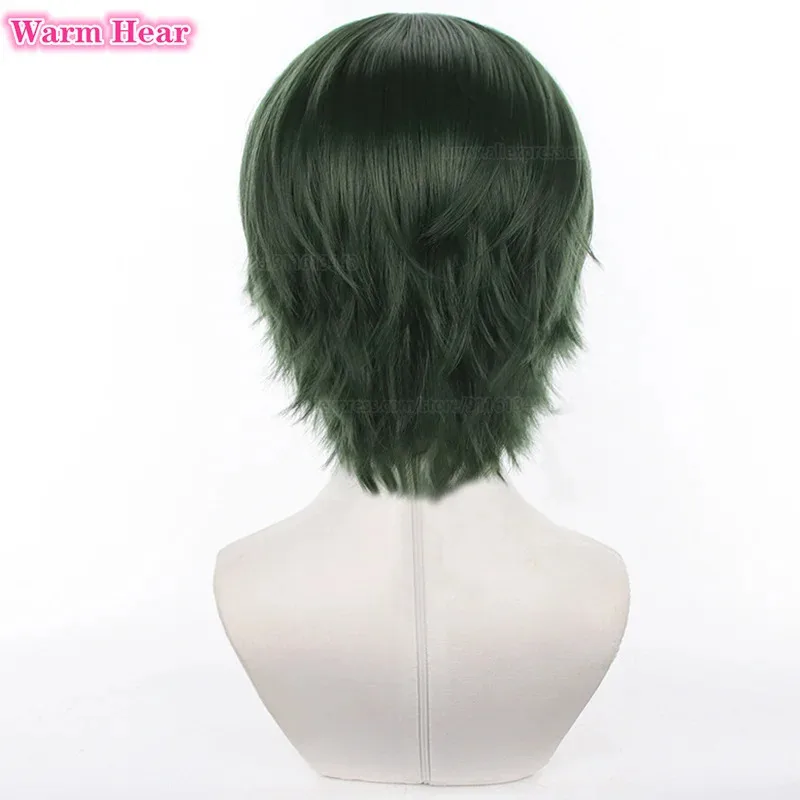 Hasumi Keito الاصطناعية ES للجنسين 30 سنتيمتر الأخضر الداكن تأثيري أنيمي مقاومة للحرارة الشعر هالوين شعر مستعار للحفلات + غطاء شعر مستعار ir;l5 #5