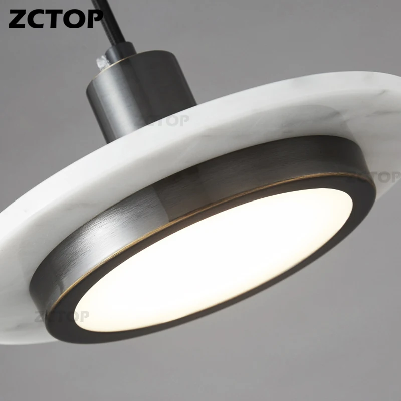 Modern LED Marble Pendant Light Aisle Dining Room Decor Chandelier Single Head Bedroom Bedside Lamp Full Copper Hanging Lighting