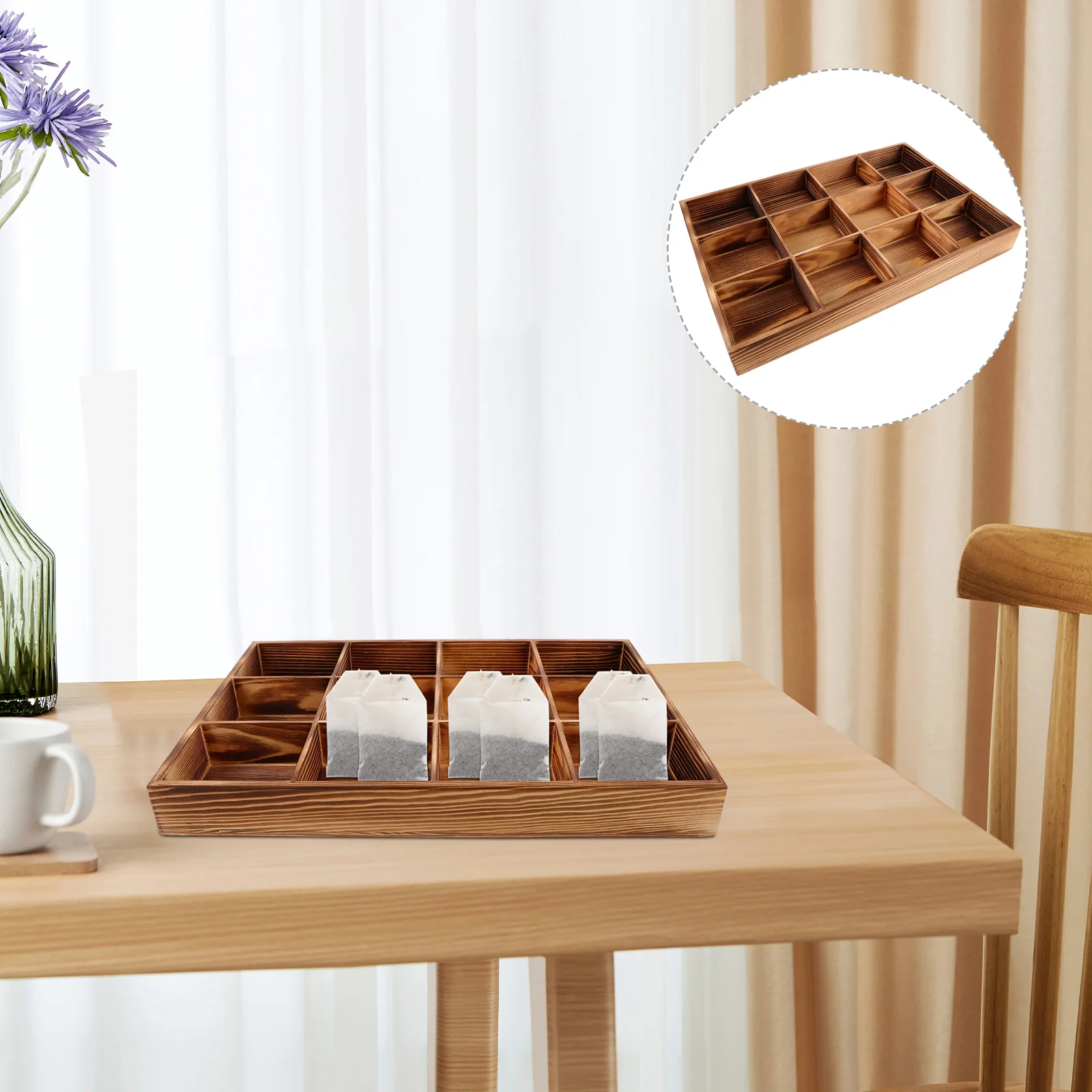 

Desktop Retro Multi-grid Organizer for Tea Bags Small Wooden Boxes Storage Sugar Packets