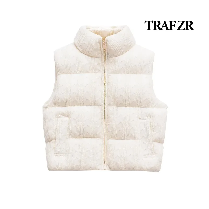 Traf zr colete acolchoado sem mangas jaquetas mulher casaco de inverno feminino outono outerwear colete quente feminino vintage americano coletes