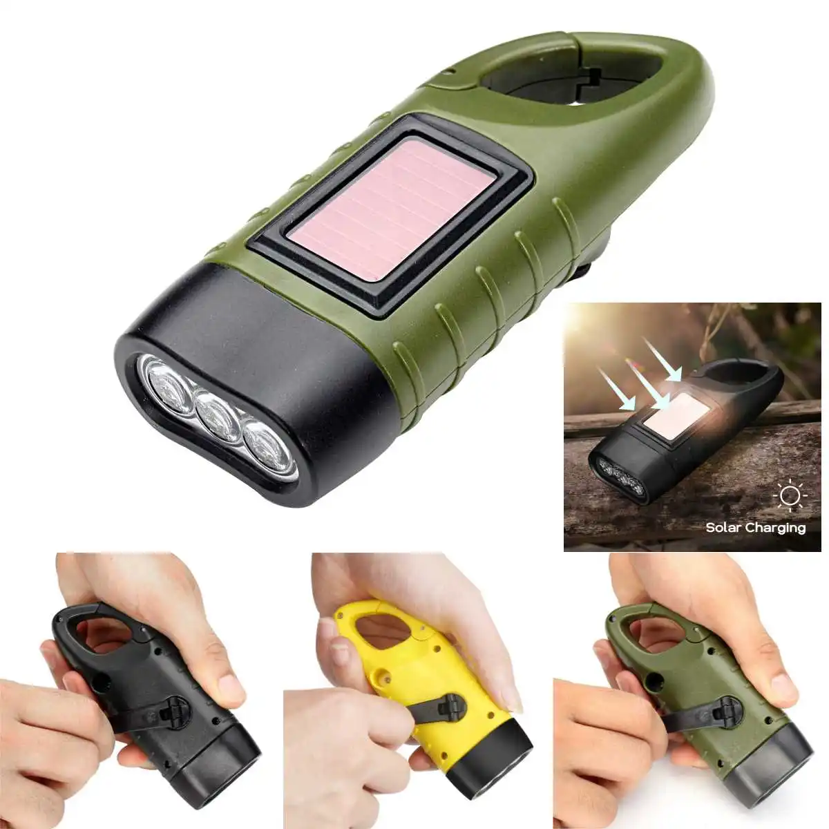 

3 LED Hand Pressing Crank Power Torch Wind Up Flashlight Solar Power Tent Light Hand Press Crank Camping Lamp Light for Outdoor