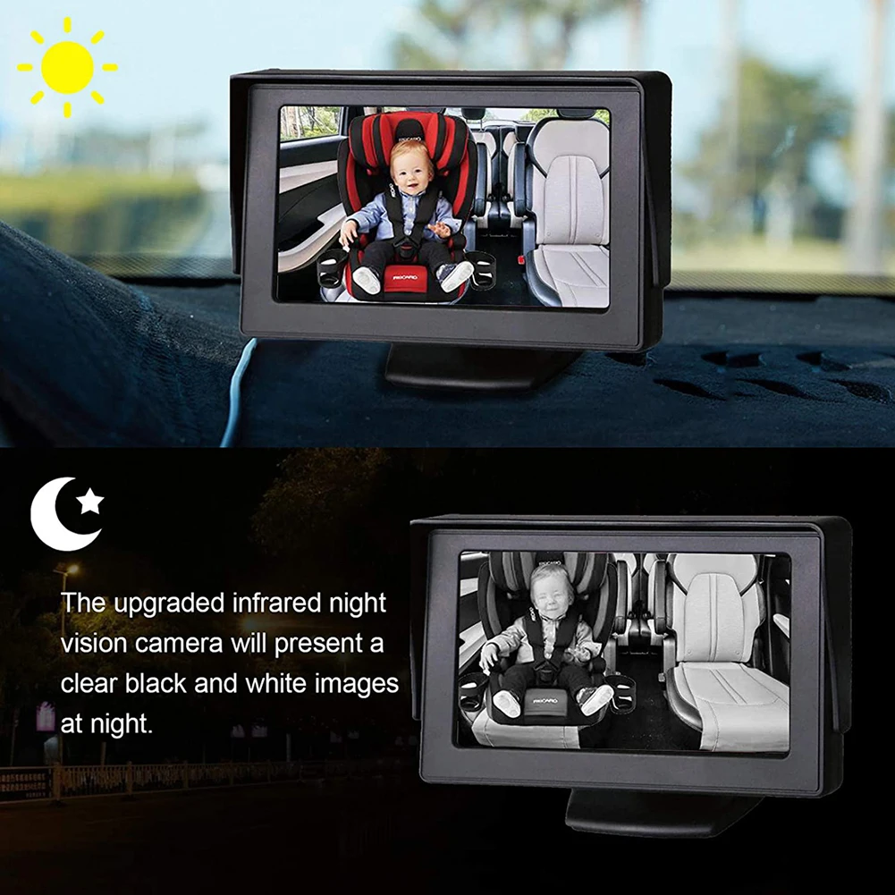

Auto Safety Infant Baby Rear View Monitor 8 LED Night Vision Car Rear View Camera with 4.3 inch Foldable Monitor