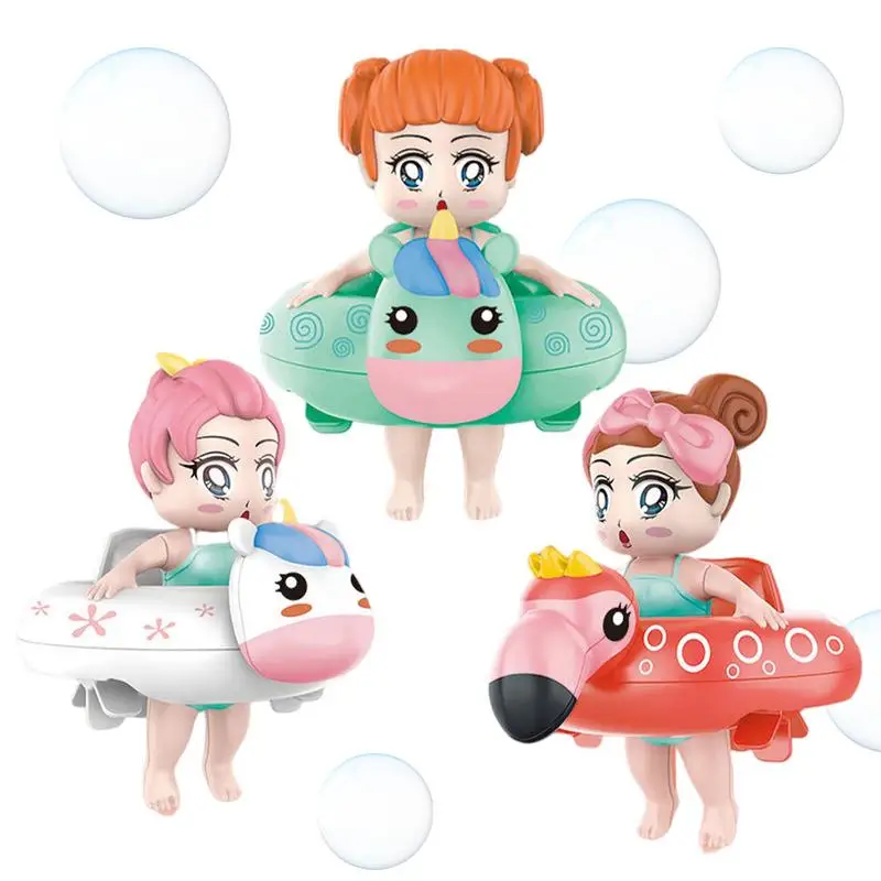 Swimming Bath Toy Wind Up Swimming Girl Toys For Toddlers Floating Wind Up Toys With Swimming Rings For New Born Baby Bathtub