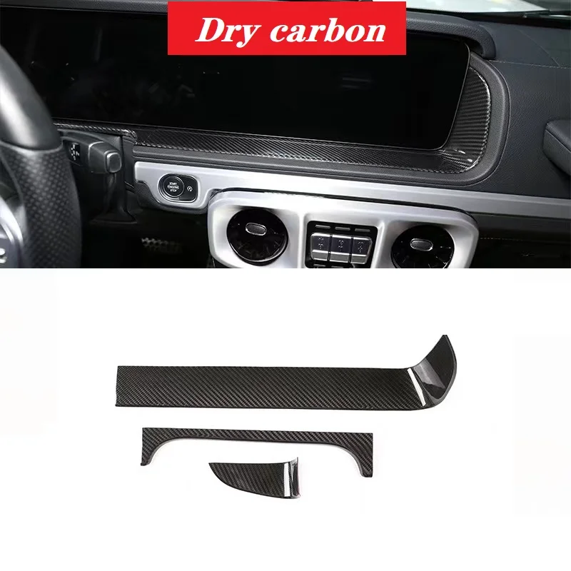 3pcs Carbon Fiber Car Inner Instrument Screen Panel Frame Cover Trim Fit For Benz G-Class W464 G500 G63 2019-2021