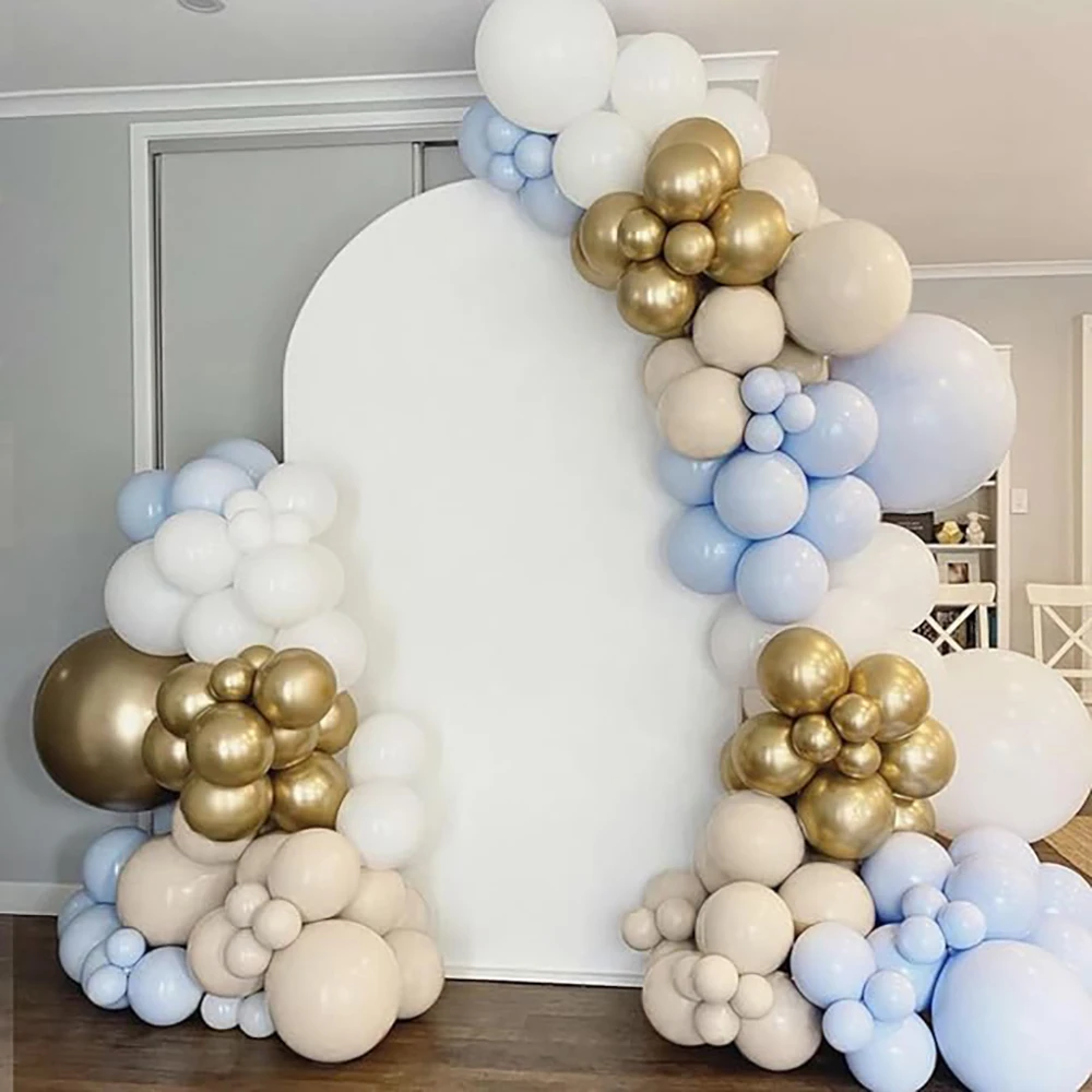 Pastel Blue Balloons Garland White Sand Gold Latex Balloon Arch Kit Gender Reveal Baby Shower Birthday Party Decoration Globos