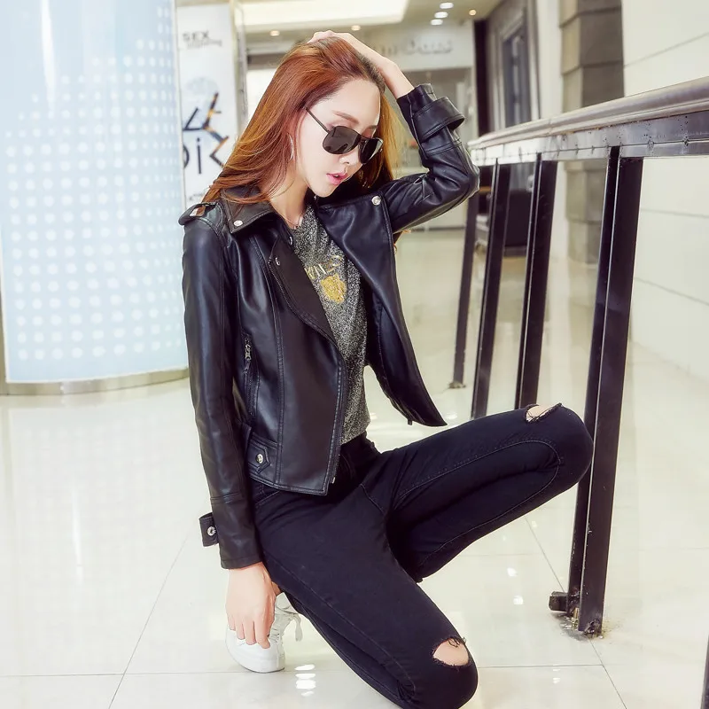 New Spring and Autumn Korean Casual Slim Coat Lapel PU Jacket