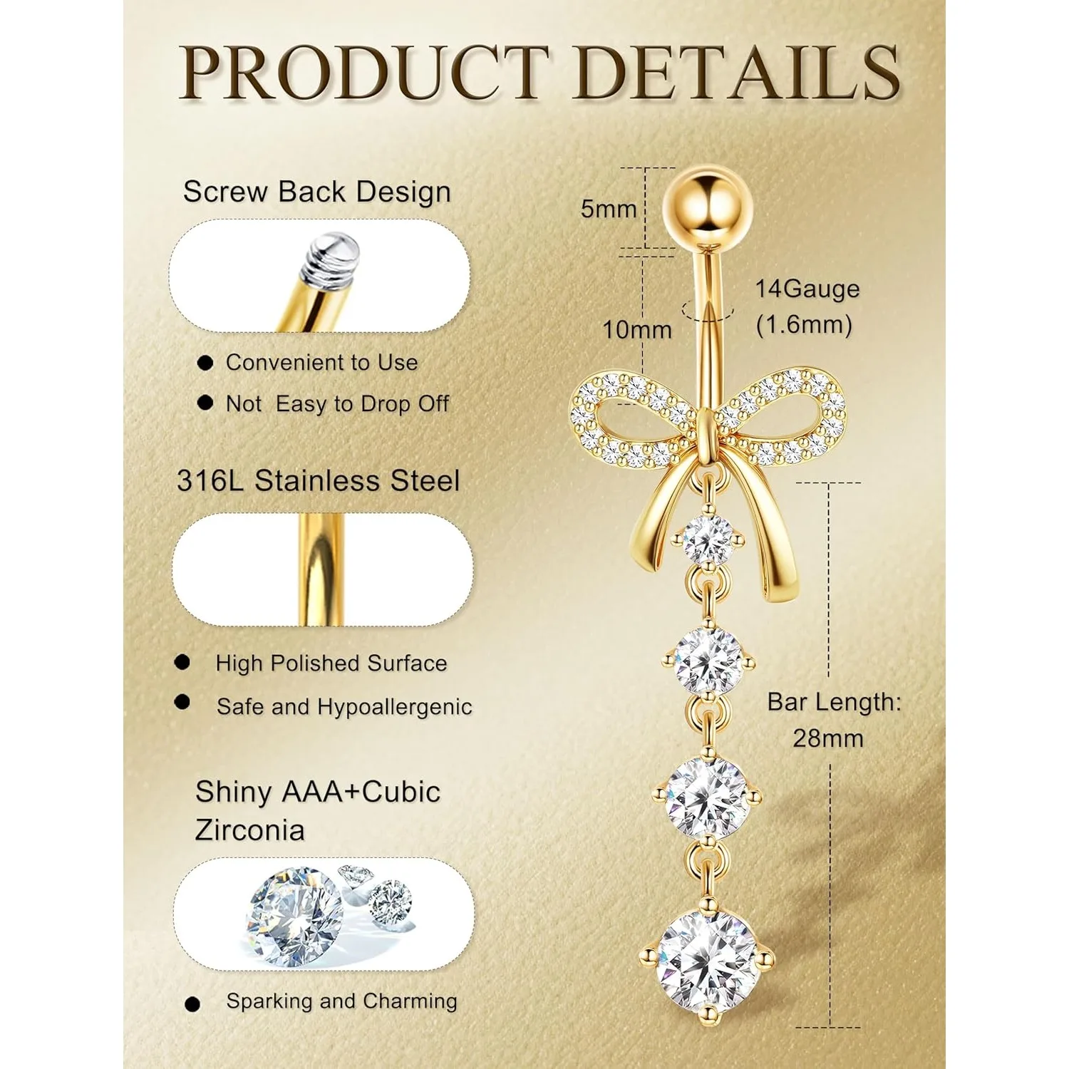 8 Pcs Belly Button Ring Dangle Hypoallergenic Surgical Stainless Steel Belly Rings for Women CZ Pearl Heart Butterfly Bow Flower Navel Piercing Jewelry Dangly Curved Navel Ring