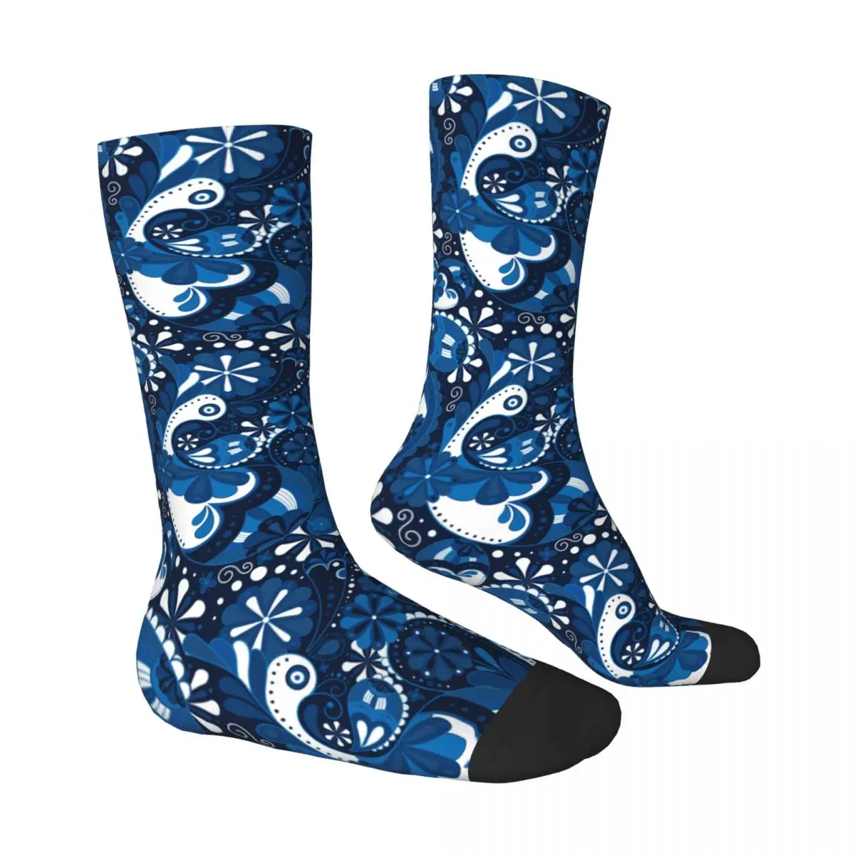 Blue Background Indian Floral Art Paisley Socks Male Mens Women Summer Stockings Printed