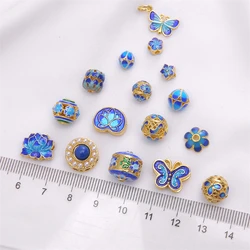 1Pcs Copper 18K Gold Blue Butterfly Flower Loose Spacer Beads for DIY Necklace Bracelets Earring Handmade Jewelry Findings