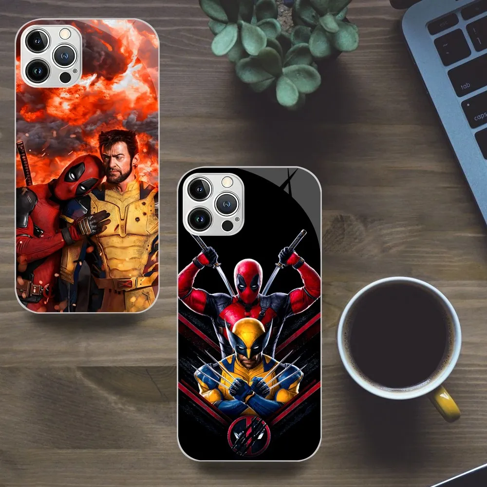 MINISO Deadpool W-Wolverine Phone Case For iphone Tempered Glass 13 12 11 14 X XS XR Pro Mini MAX Plus Cover