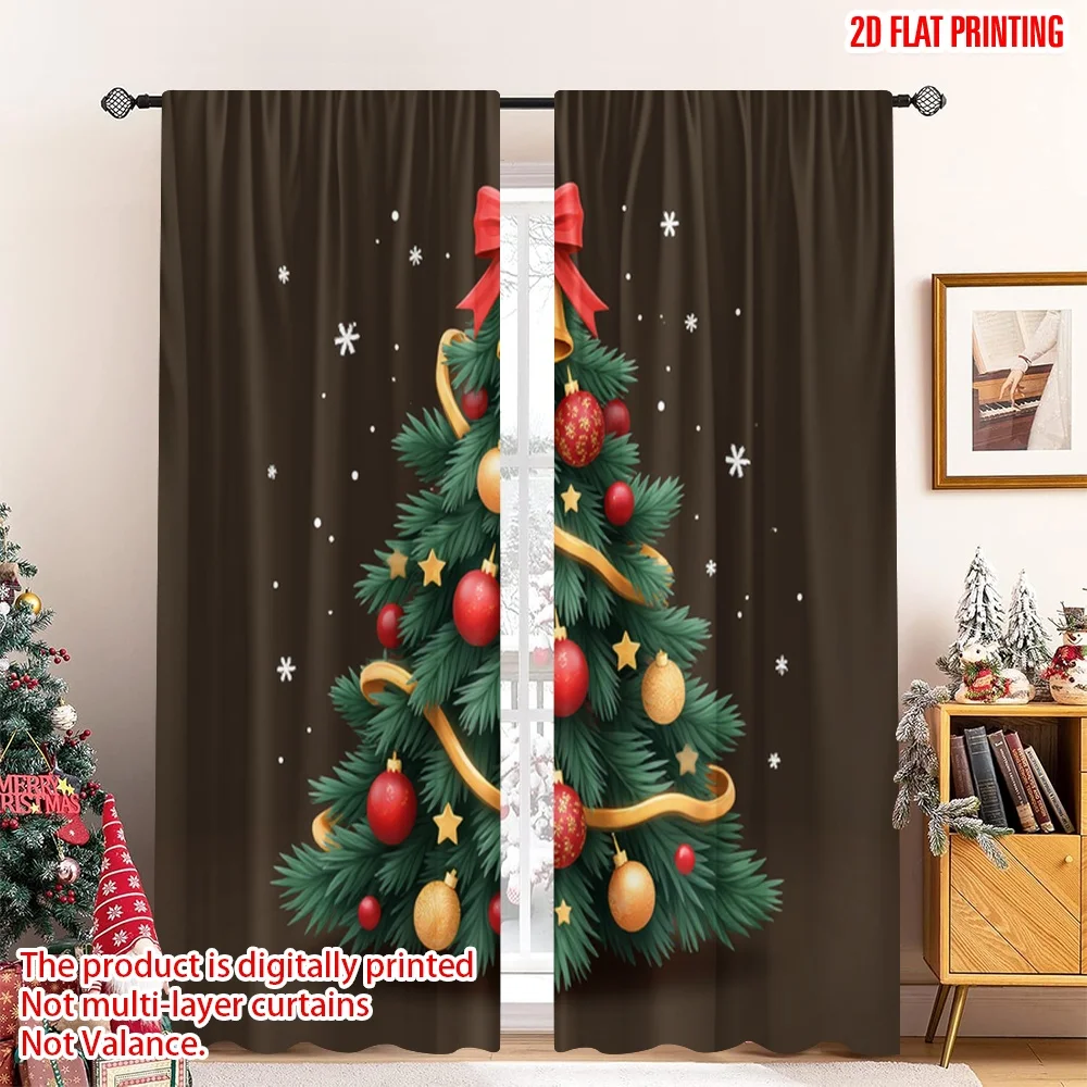 

2pcs 2D flat printing Merry Christmas Curtains Christmas Bell Ornaments Glitter Polyester Without Electricity Spring Use for