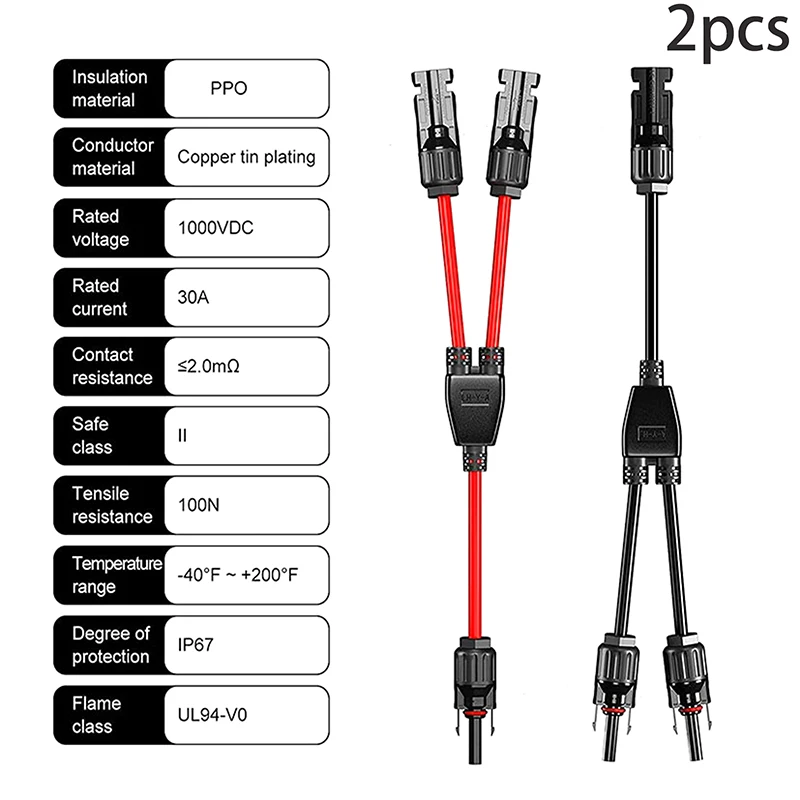 2pcs/set Branch Solar Parallel Connector Solar Cable Photovoltaic System Plug Connector