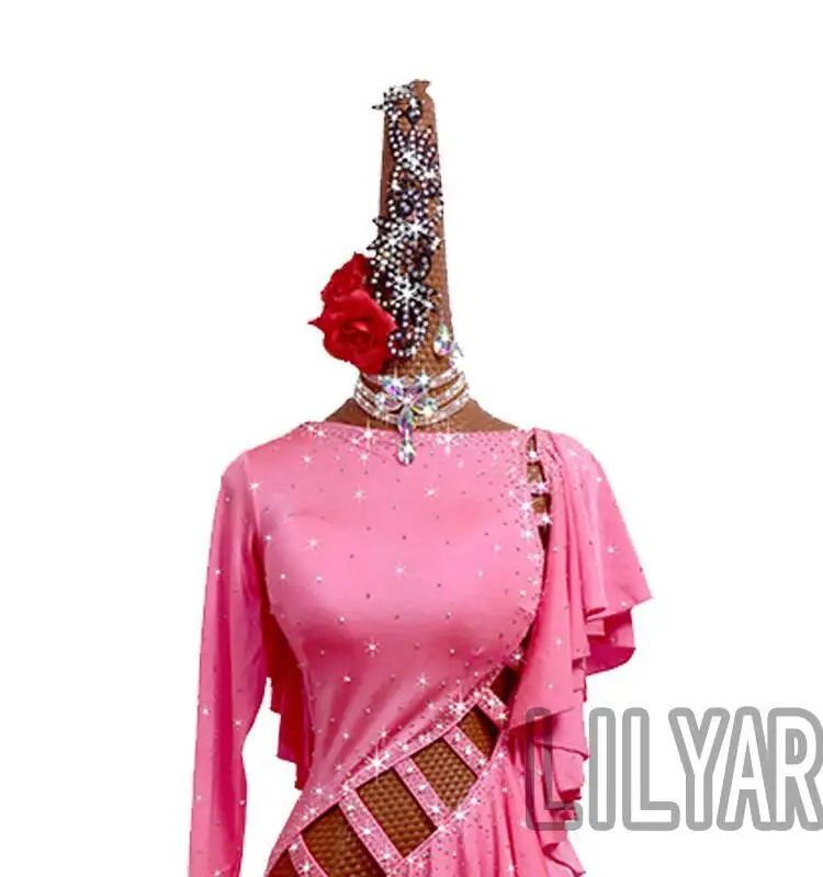 Robe de concours de danse latine, ceinture Cha, robe de spectacle pour enfants et adultes, rose, Style pompon creux pour femmes, nouvelle collection