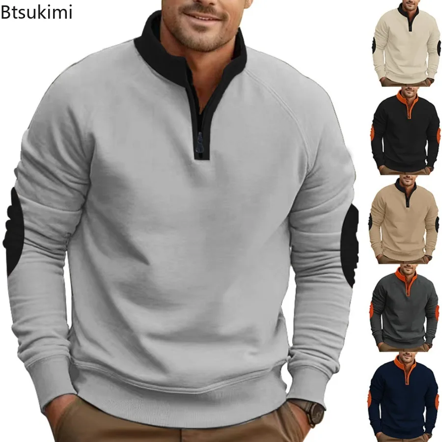 

New Autumn Winter Men's Loose Casual Hoodies Thickened Fleece Stand Collar Pullovers Men Streetwear Long Sleeve Warm Sweatshirts