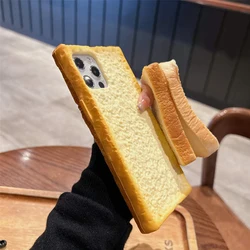 3D Simulation Toast Phone Case for iPhone 11 12 13 14 15 Pro Egg Folding Bracket Bread Soft Silicone Cover for iPhone 16 Pro Max