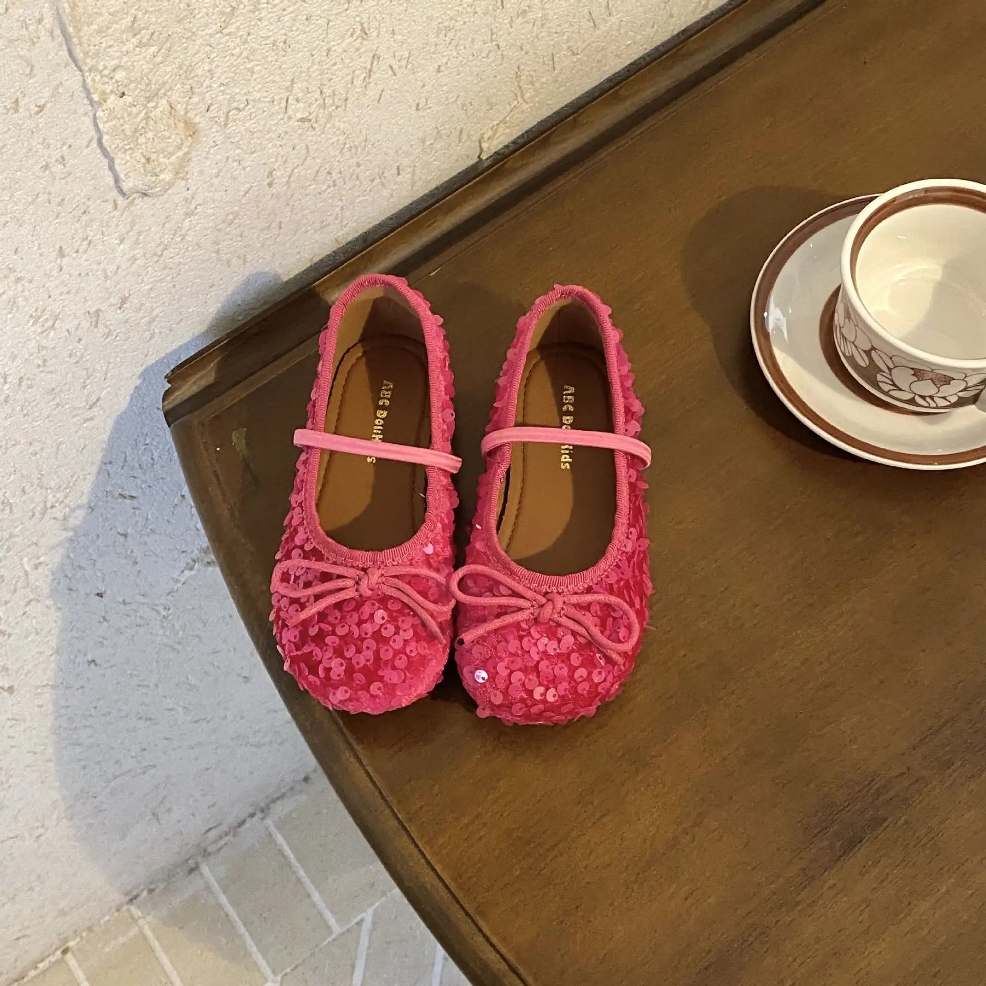 Spring Girls Princess Flat Shoes Korean Style Shiny Sequin Decor Soft Sole Kids Mary Jane Girls Dress Shoes