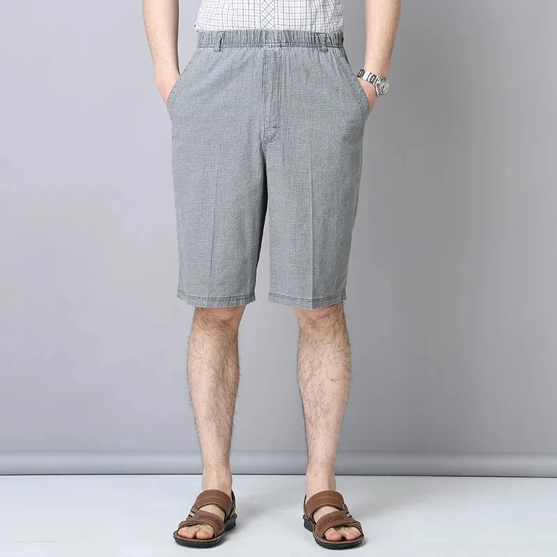 

Men's Summer Linen Cotton 5-inch Shorts Loose Casual Middle-aged Dad's Knee-length Pants