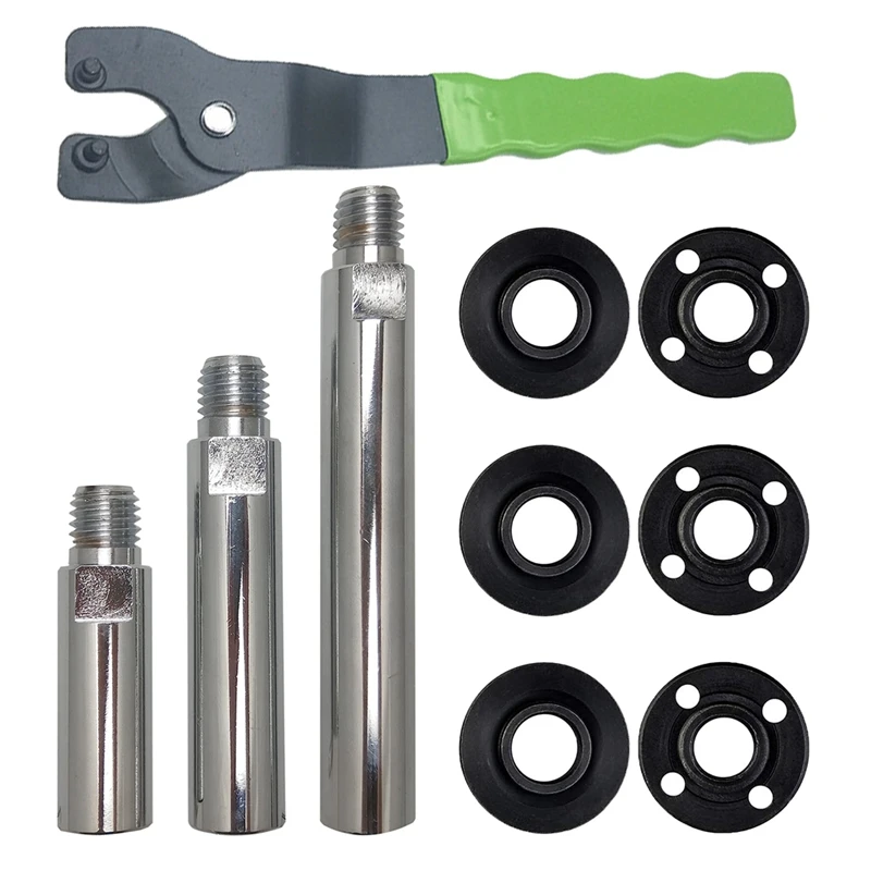 

5/8Inch-11 Angle Grinder Extension Shaft Connecting Rod Set Kit With Grinder Adjustable Spanner Wrench Flange Nut Set