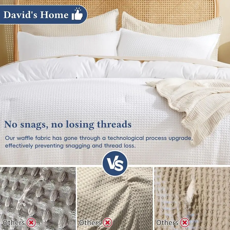 

Home Waffle Weave Comforter Set 3PCS King Size, Soft Breathable Lightweight Cozy SkinFriendly Warm for All Season, Elegant Aesth