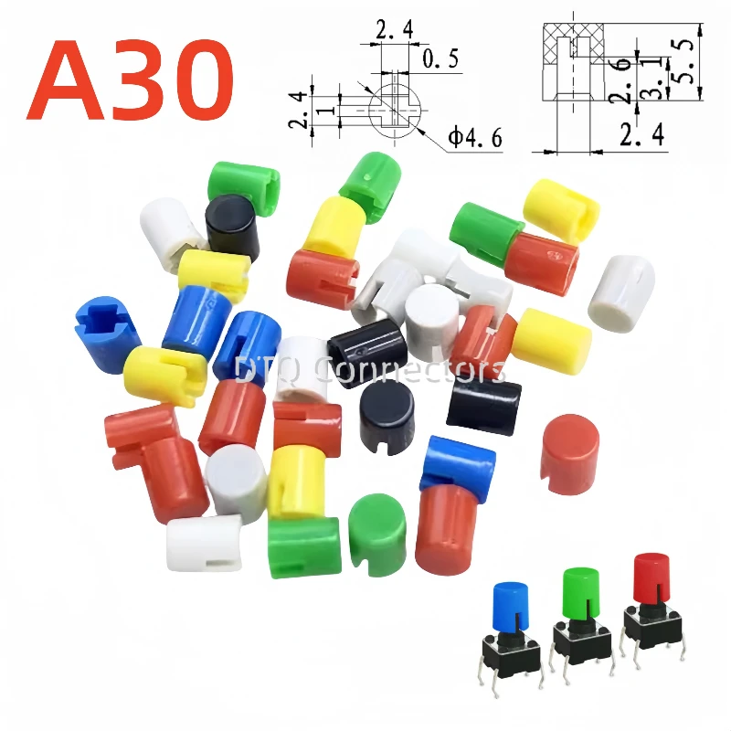 100PCS A30 button open key cover Square inner diameter 2.4*2.4mm Fit 6*6* 7.3mm touch switch touch switch cap