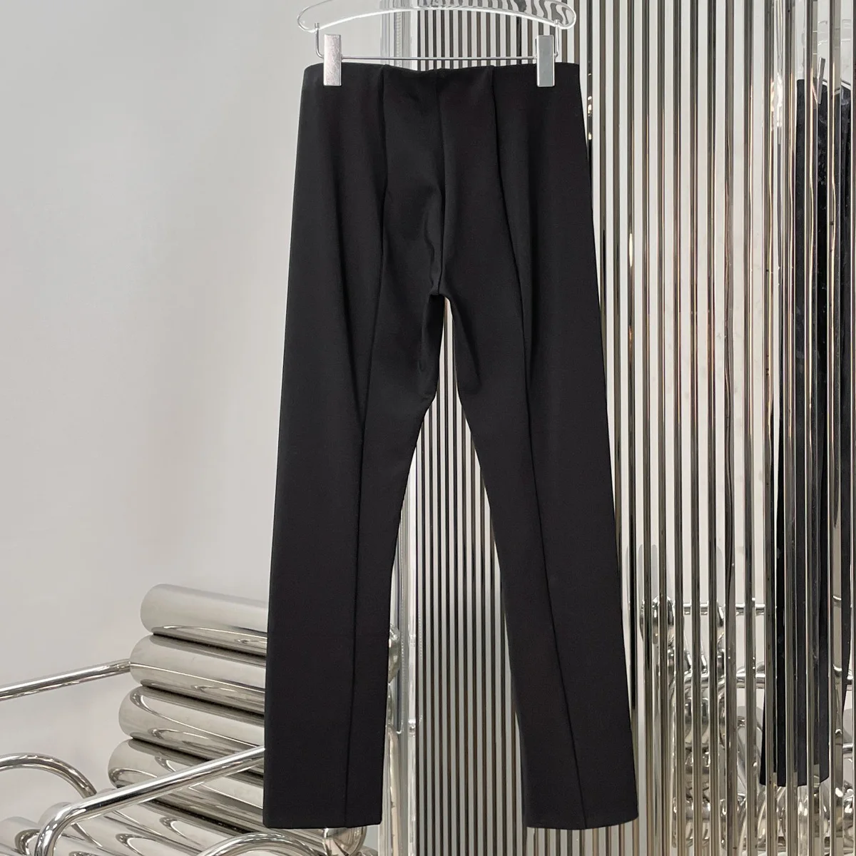 High Quality Women Slim Fit Front Split Ankle Length Minimalist Office Casual Trousers lyt132824