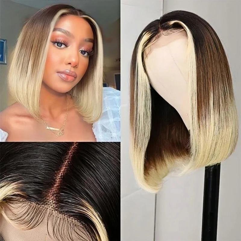 

Плотность 180 613 Коричневый Прямой Боб 13x4 HD Прозрачный Парик Фронта Шнурка Бразильский Парик Человеческих Волос Цветной Косплей Для Женщин