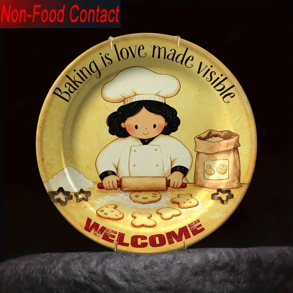2D Flat, 1pc Ceramic Decorative Plate, Non-Eatable Pure Decoration, Home Desktop Art Ornament for Living Room Bedroom,