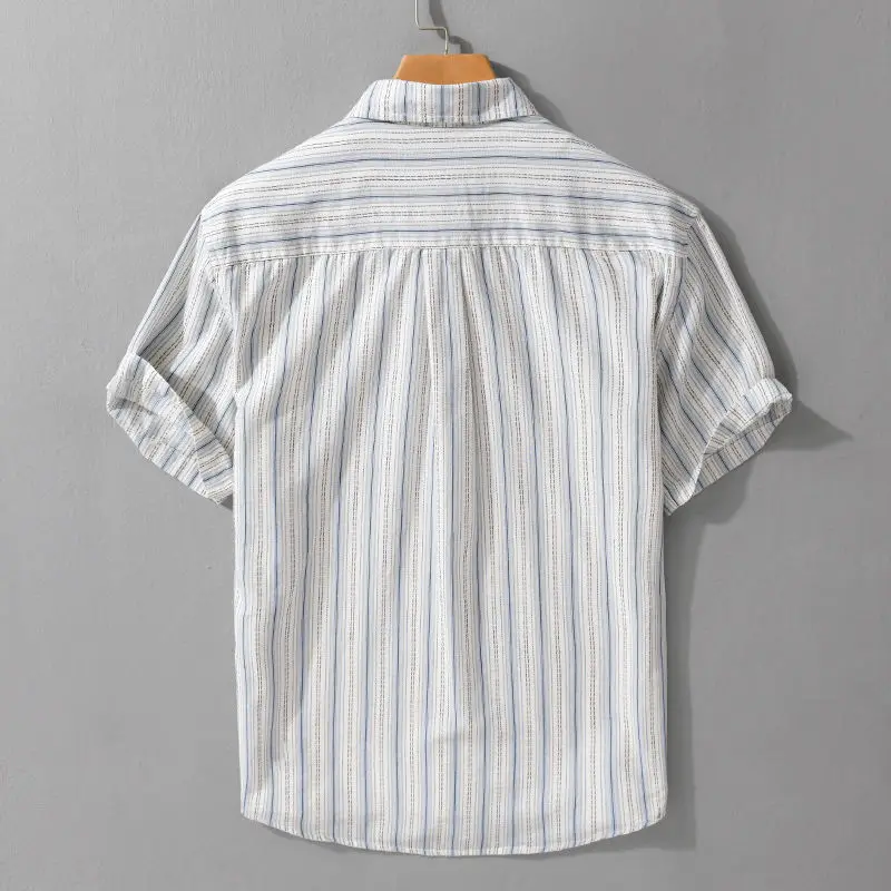 Striped Short-sleeved Shirt Men's High-end 2025 New Summer Loose Chic New Stripe Casual Business High-end Men's Shirt Trendy Top