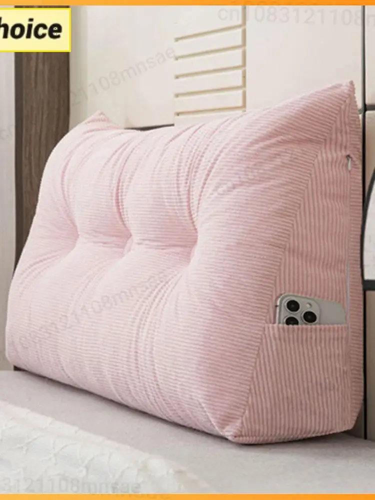 

Triangular Wedge Headboard Pillow with Side Pockets Headboard Long Backrest Back Support Long Pillow for Bed Sofa