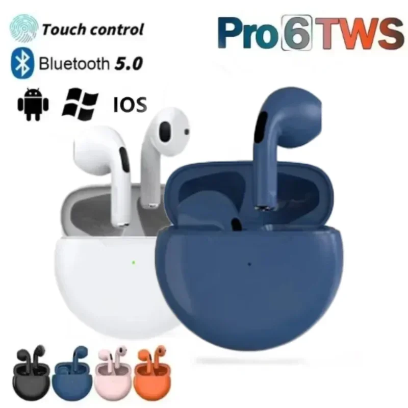 TWS Pro6 Earphone Bluetooth Headphones with Mic 9D Stereo Pro 6 Earbuds for Xiaomi Samsung Android Wireless Bluetooth Headset