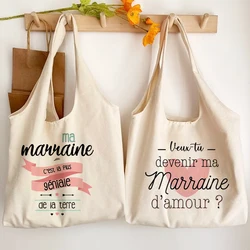 Do You Want To Be My Godmother Print Tote Bag Women Shopping Bags Godmothers Request Bag Canvas Handbag Best Gifts for Marraine