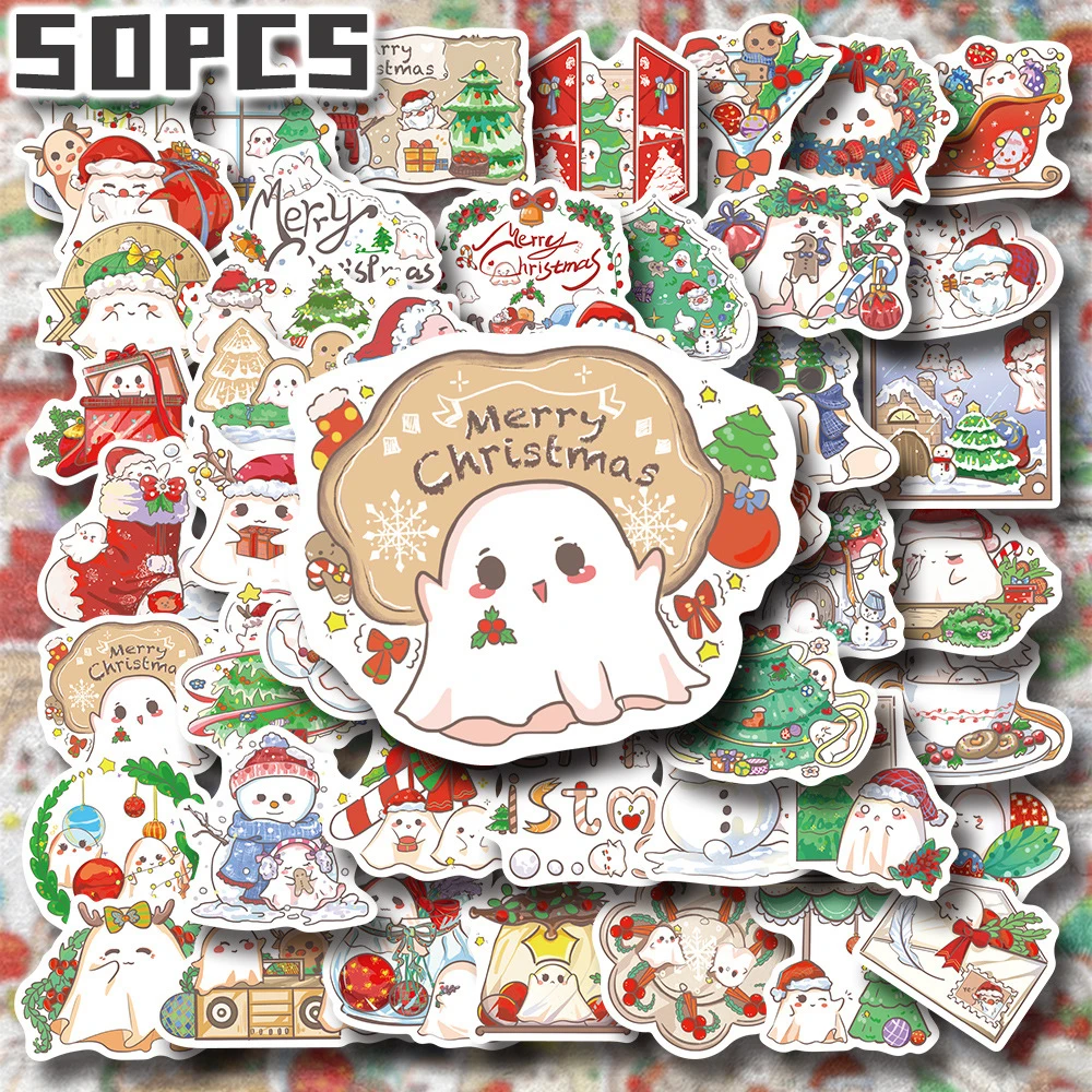 

10/30/50pcs Kawaii Cute Christmas Ghost Stickers Funny Cartoon Decals DIY Scrapbooking Luggage Phone Graffiti Sticker Decoration