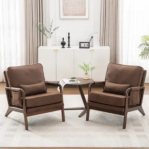 Mid Century Modern Chair Set of 2, Upholstered Lounge Arm Chair with Solid Wood Frame, Comfy Accent Chair for, Customized