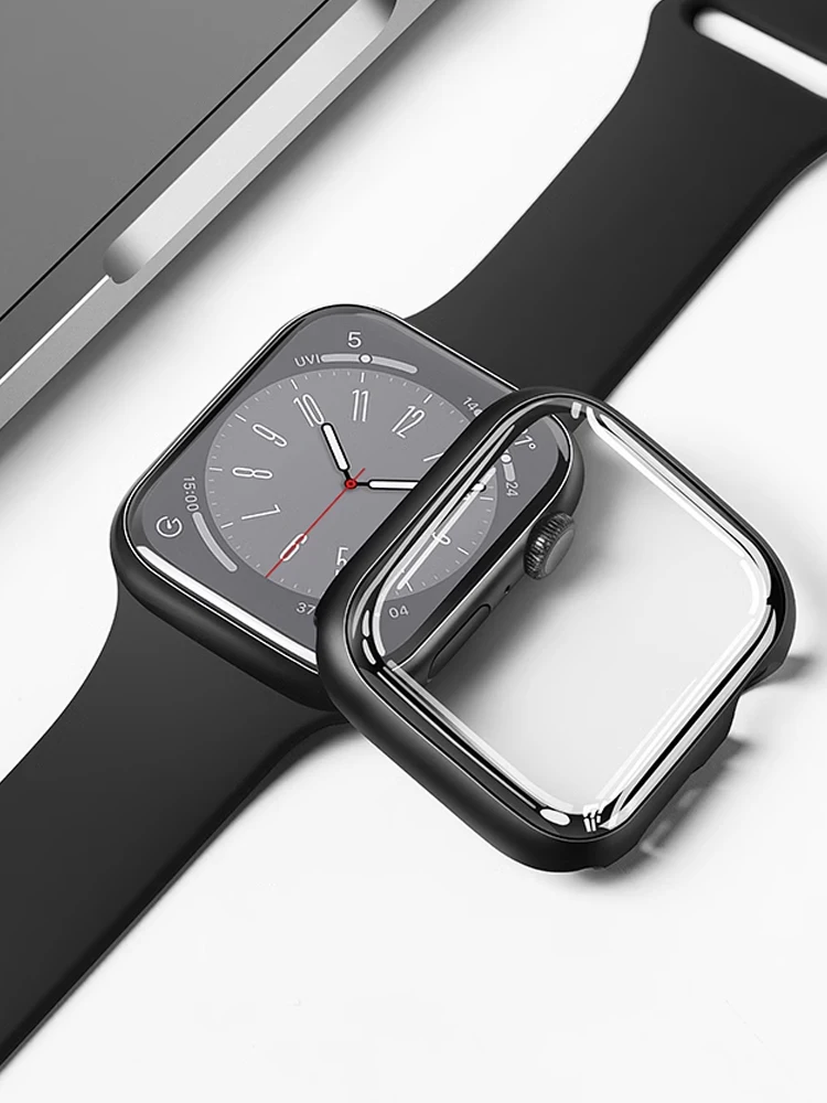 

Чехол для Apple Watch 9 8 7 6 5 4 3 se 44 мм 40 мм 41 мм 38 45 мм 42 мм Бампер для ПК Защитная пленка для экрана Закаленное стекло + крышка Чехлы для iWatch